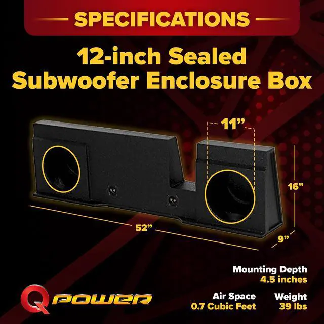 Alt view image 3 of 7 - QPower Underseat Downfire Dual 12in Sealed Subwoofer Enclosure, Sub Box Compatible with Ford F-150 SuperCrew 2004-2008