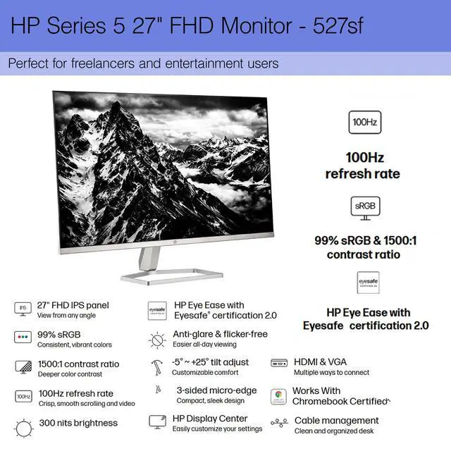 Alt view image 3 of 7 - Series 5 527SF 27" Full HD (1920×1080) Monitor | IPS Display, 100Hz Refresh Rate, Slim Bezel Design, Eye Comfort Technology & HDMI Connection, Replaces M27F (94F44AA#ABA) + Screen Protector + More