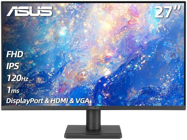 Main image of 27" FHD Gaming Office Monitor, 120Hz, 1ms, Eye Care Monitor - IPS, 99% sRGB, Adaptive-Sync, DisplayPort & HDMI & VGA, Low Blue Light, Flicker Free, Tilt Adjustment, Wall Mountable, Black