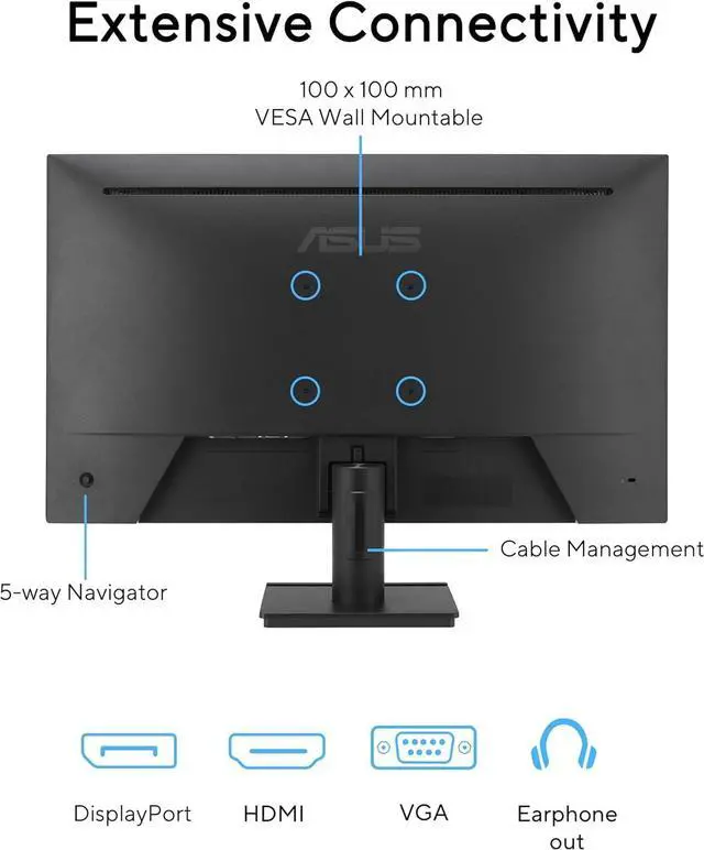 Alt view image 6 of 6 - 27" FHD Gaming Office Monitor, 120Hz, 1ms, Eye Care Monitor - IPS, 99% sRGB, Adaptive-Sync, DisplayPort & HDMI & VGA, Low Blue Light, Flicker Free, Tilt Adjustment, Wall Mountable, Black