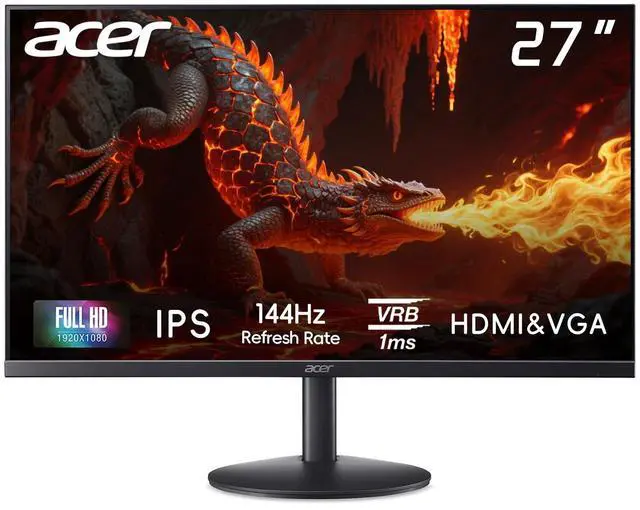 Main image of 27" FHD Gaming Monitor, 144Hz, 1ms, IPS, 99% sRGB, HDMI, VGA, AMD FreeSync, Zero-Frame Design, Tilt, Anti-Glare, Wall Mountable, Black