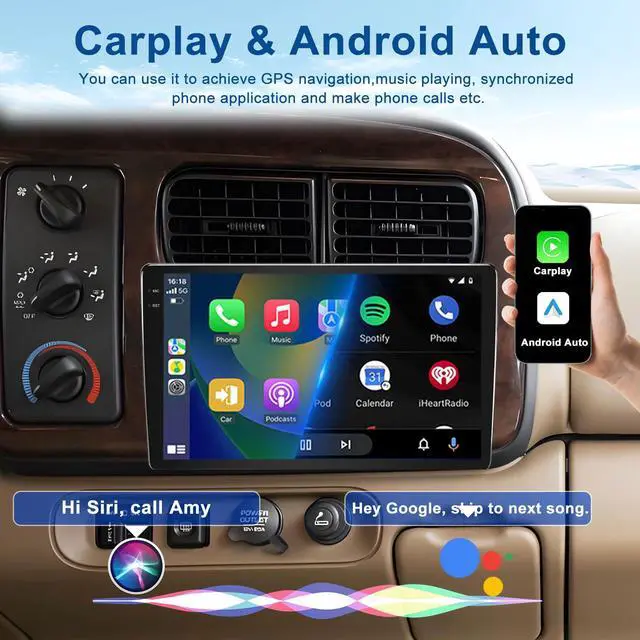 Alt view image 3 of 7 - 4+64G 9 Inch Car Stereo for Dodge Ram 1994-2001, Durango 1997-2000 | QLED Touchscreen Wireless CarPlay & Android Auto, GPS Navigation, Bluetooth, FM/AM RDS and included AHD Backup Camera