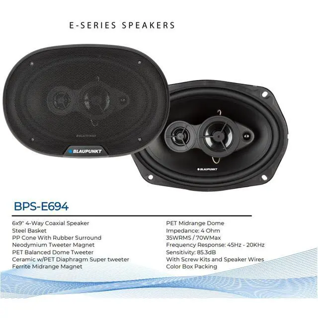 Alt view image 4 of 4 - 2 Pair (Qty 4) of BPS-E694 6x9" 70 Watt Max 4-Way Car Speakers with 50 Feet 16 Gauge Wire