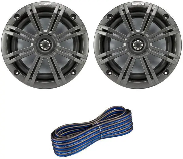 Main image of 1 Pair (Qty 2) of 6.5" 2-Way 195 Watts Max Power Coaxial Marine Audio Speakers with Charcoal Grilles, 50 Feet 16-Gauge Speaker Wire