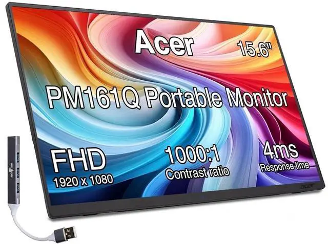 Main image of PM161Q 15.6" Portable USB-C IPS Monitor with Tiltable Stand | 4ms Response Time, Anti-Glare, 250 nits Brightness, Built-in Speakers, Mini HDMI & Dockztorm USB Port Expander, Black Color
