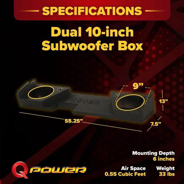 Alt view image 3 of 7 - QPower Dual 10" Underseat Downfire Subwoofer Box for Chevy/GMC Double Cab | Sub Box Compatible with Chevy Silverado Double Cab and GMC Sierra Double Cab 2014-2018