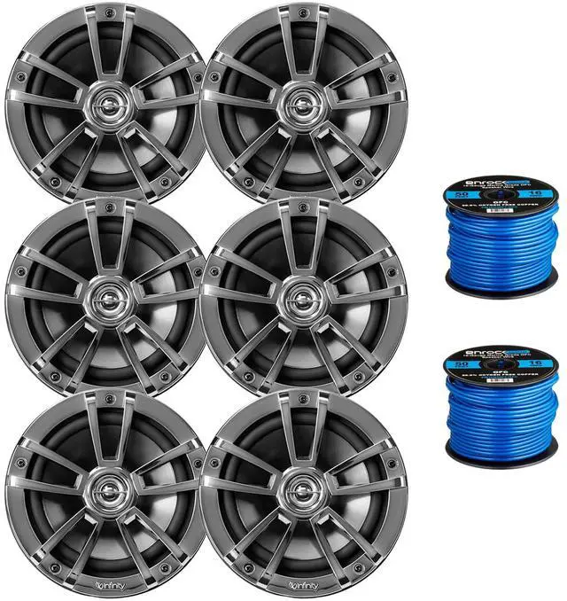 Main image of Infinity Reference 622M 6.5" 225-Watt High-Performance OEM Replacement 2-Way Multi-Element Marine Chrome Speakers (Qty 6) with 2X 16 Gauge 50 ft Speaker Wire