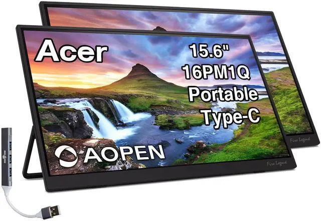 Main image of AOPEN 16PM1Q 15.6" FHD IPS Portable Monitor with Tiltable Stand(2Pack) | Built-in Speakers, Anti-Glare, AMD FreeSync, Mini HDMI & Dockztorm USB Port Expander, Black Color