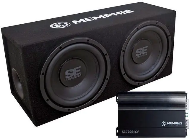 Main image of SE210 Dual 10" Loaded SE Enclosure with SE2000.1DF 500 Watt Amplifier | Complete bass package, pair of 10 inch subwoofers pre-installed, matched amplifier included, deep low-end upgrade