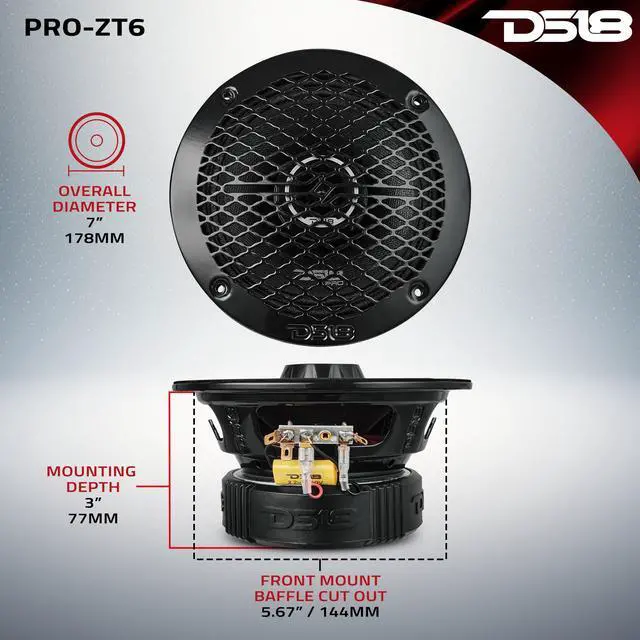 Alt view image 5 of 7 - PRO-ZT6 6.5" Water Resistant Mid-Range Loudspeaker with Built-in Bullet Tweeter and Grill 450 Watts 4-Ohm - Black Metal Mesh Grill Included - 2 Speakers