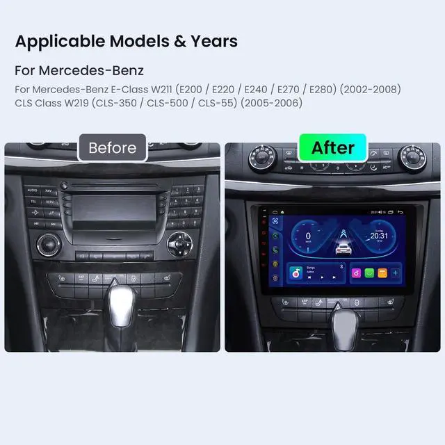 Alt view image 2 of 7 - Android 14 Car Stereo for Mercedes Benz E Class W211 W219, 9 Inch IPS Touch Screen Octa Core Car Radio GPS Navigation Bluetooth Built-in DSP Head Unit Wireless CarPlay Android Auto (4+64GB)
