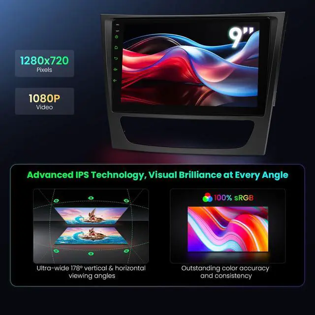 Alt view image 5 of 7 - Android 14 Car Stereo for Mercedes Benz E Class W211 W219, 9 Inch IPS Touch Screen Octa Core Car Radio GPS Navigation Bluetooth Built-in DSP Head Unit Wireless CarPlay Android Auto (4+64GB)