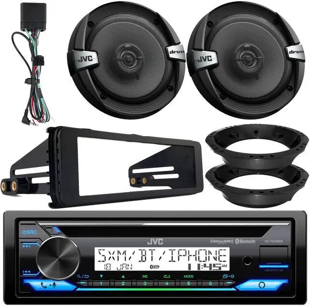 Main image of Single DIN Marine Bluetooth CD Player USB AUX Stereo Radio Receiver Bundle Combo with Dash Kit for Select 98-13 Harley Motorcycles, 2x 6.5" 2-Way Coaxial 300W Max Speakers with Mounting Adaptors