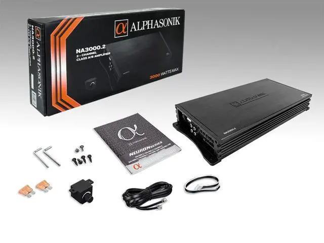 Alt view image 7 of 7 - NA3000.2 Neuron Series 3000 Watts Max 2-Channel Car Amp with 4-Way Protection Circuitry Multi-Channel Bridgeable Class A/B Amplifier Low & High Level Inputs (Remote Bass Knob Included)