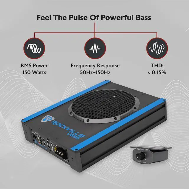 Alt view image 2 of 7 - USS8 8" Slim Under-Seat Active Powered Car/Truck Subwoofer | 600W Peak / 150W RMS, Bass Knob, CEA-2006 Compliant, RCA and High Level Inputs, Auto Turn-On, Built-In Amp, 2.9" Profile