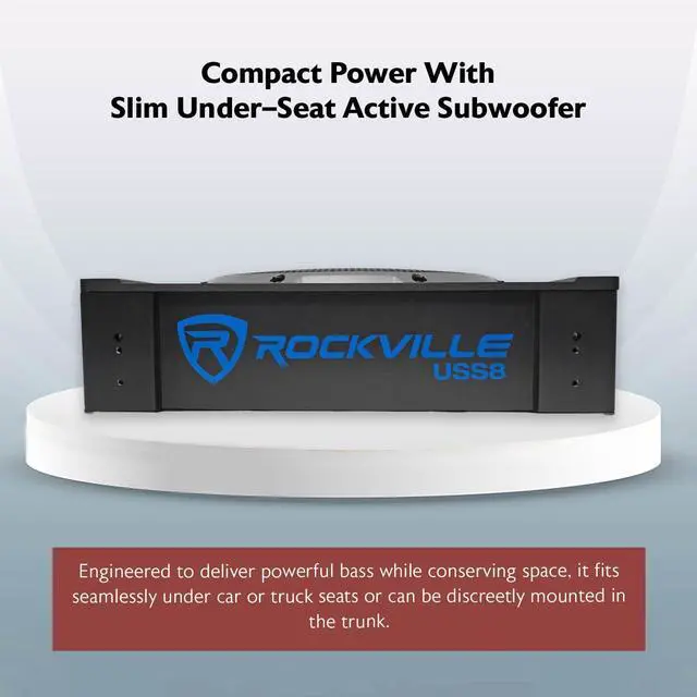 Alt view image 3 of 7 - USS8 8" Slim Under-Seat Active Powered Car/Truck Subwoofer | 600W Peak / 150W RMS, Bass Knob, CEA-2006 Compliant, RCA and High Level Inputs, Auto Turn-On, Built-In Amp, 2.9" Profile