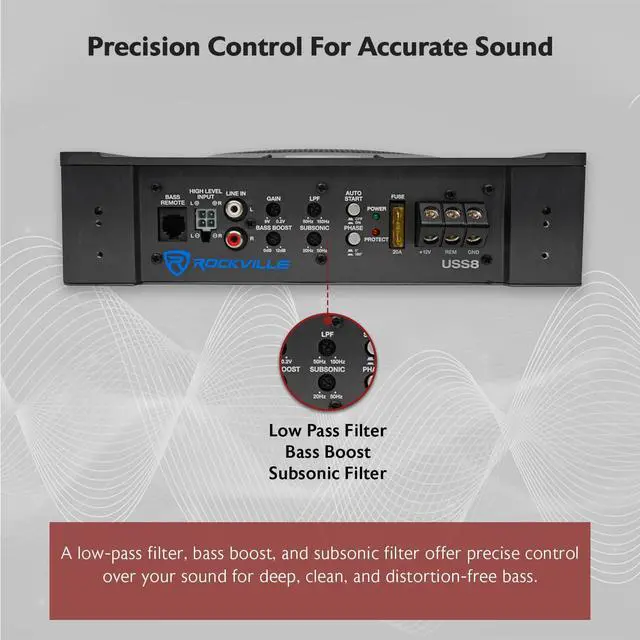Alt view image 6 of 7 - USS8 8" Slim Under-Seat Active Powered Car/Truck Subwoofer | 600W Peak / 150W RMS, Bass Knob, CEA-2006 Compliant, RCA and High Level Inputs, Auto Turn-On, Built-In Amp, 2.9" Profile