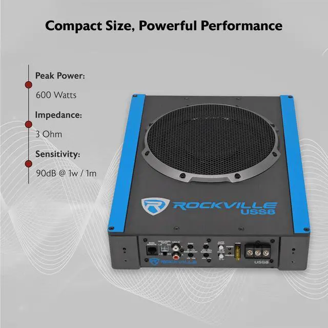 Alt view image 5 of 7 - USS8 8" Slim Under-Seat Active Powered Car/Truck Subwoofer | 600W Peak / 150W RMS, Bass Knob, CEA-2006 Compliant, RCA and High Level Inputs, Auto Turn-On, Built-In Amp, 2.9" Profile