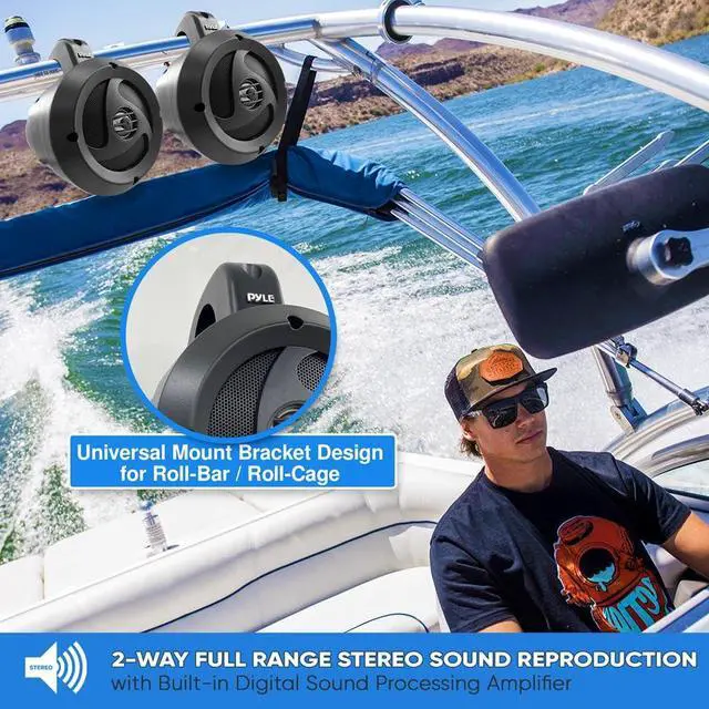 Alt view image 4 of 7 - 2-Way Waterproof Bluetooth Off-Road Speakers - 4 inch 900W Active Passive Marine Grade Wakeboard Tower Speakers System w/AUX, Full Range Outdoor Stereo Speaker for ATV/UTV Jeep Boat - PLUTV40BTA