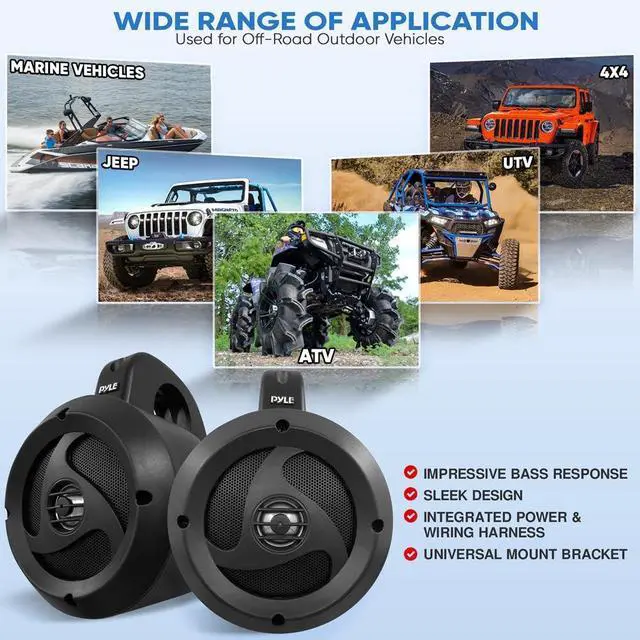 Alt view image 5 of 7 - 2-Way Waterproof Bluetooth Off-Road Speakers - 4 inch 900W Active Passive Marine Grade Wakeboard Tower Speakers System w/AUX, Full Range Outdoor Stereo Speaker for ATV/UTV Jeep Boat - PLUTV40BTA