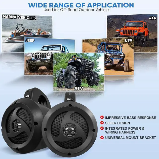 Alt view image 6 of 7 - 2-Way Waterproof Bluetooth Off-Road Speakers - 4 inch 900W Active Passive Marine Grade Wakeboard Tower Speakers System w/AUX, Full Range Outdoor Stereo Speaker for ATV/UTV Jeep Boat - PLUTV40BTA