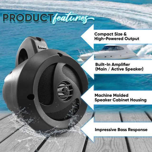 Alt view image 7 of 7 - 2-Way Waterproof Bluetooth Off-Road Speakers - 4 inch 900W Active Passive Marine Grade Wakeboard Tower Speakers System w/AUX, Full Range Outdoor Stereo Speaker for ATV/UTV Jeep Boat - PLUTV40BTA