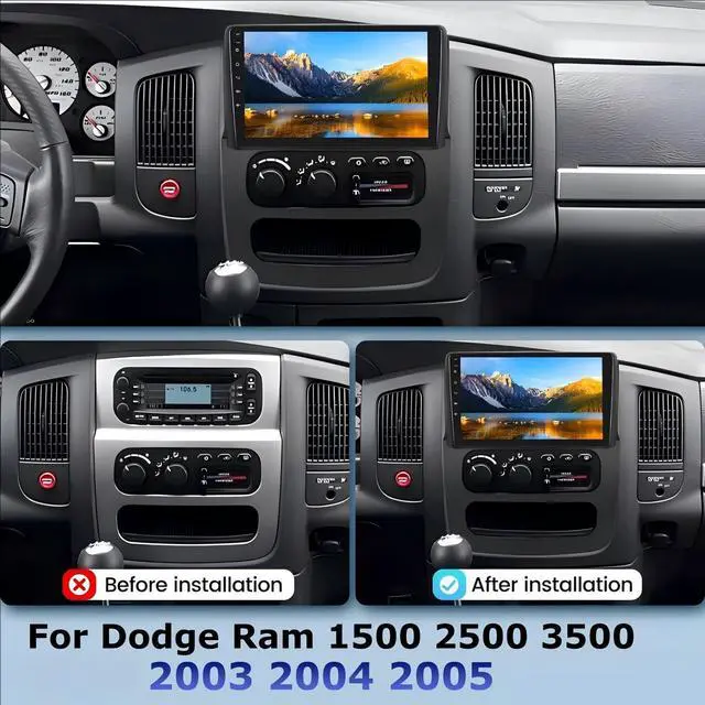 Alt view image 2 of 7 - 9" Car Stereo Radio for Dodge Ram 1500 2500 3500 2003 2004 2005 | Android 15 Touchscreen Double Din Stereo w/ CarPlay Android Auto,Support GPS Navi Bluetooth SWC WiFi FM DSP Backup Camera Mic