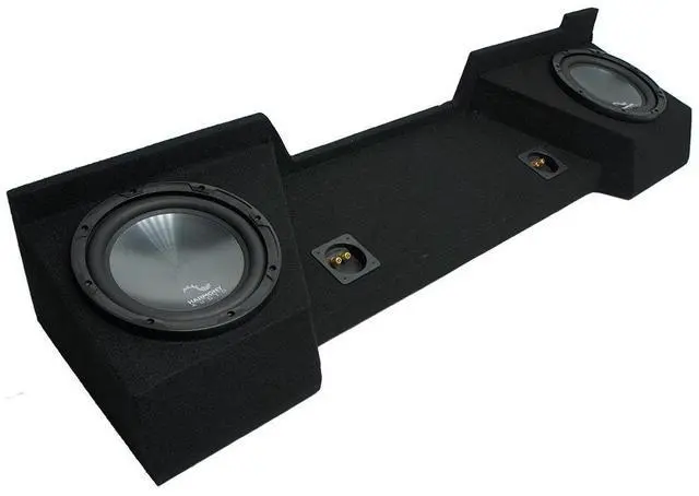 Main image of R124 Dual 12" Loaded Sub Box Fits 07-13 Chevy Silverado Ext Cab Harmony | 12-inch subwoofer for extended trucks, woofers pre-mounted and wired, air-tight sealed audio design