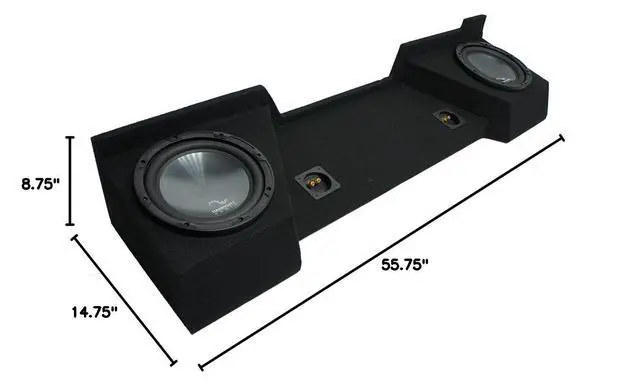 Alt view image 4 of 4 - R124 Dual 12" Loaded Sub Box Fits 07-13 Chevy Silverado Ext Cab Harmony | 12-inch subwoofer for extended trucks, woofers pre-mounted and wired, air-tight sealed audio design