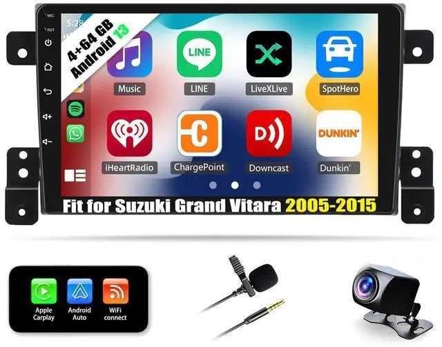 Main image of 4+64G Android 13 Car Stereo Compatible with Suzuki Grand Vitara 2005-2015 Radio Upgrade 9 Inch Touch Screen with Wireless Carplay Android Auto AHD Backup Camera Mirror Link GPS SWC WiFi FM