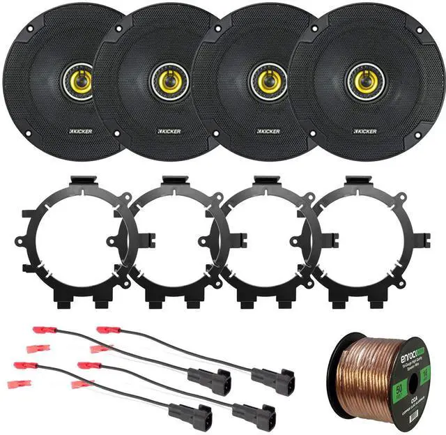 Main image of 4X Kicker 600-Watt 6.5" 2-Way Black Car Speakers with Enrock Speaker Mounting Brackets and Wire Harness Compatible with Select 1996-2009 GM Full Size SUV Car Vehicles and 16 Gauge Speaker Wire