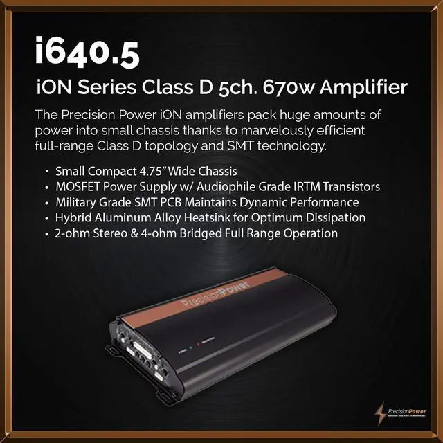 Alt view image 4 of 6 - i640.5 640-Watt 5-Channel iON Series Class D Full-Range Digital Stereo Bridgeable Amplifier
