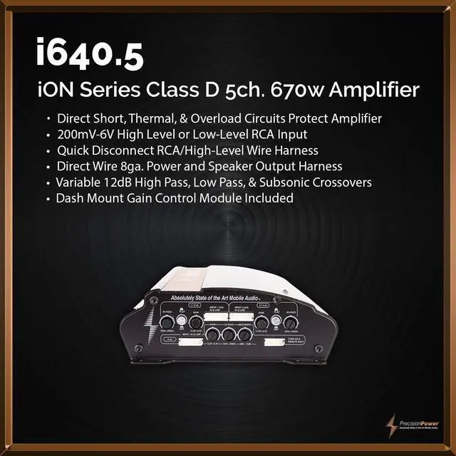 Alt view image 5 of 6 - i640.5 640-Watt 5-Channel iON Series Class D Full-Range Digital Stereo Bridgeable Amplifier