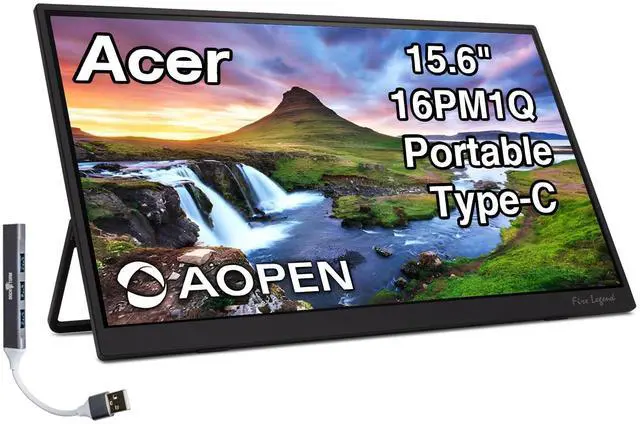 Main image of AOPEN 16PM1Q 15.6" FHD IPS Portable Monitor with Tiltable Stand | Built-in Speakers, Anti-Glare, AMD FreeSync, Mini HDMI & Dockztorm USB Port Expander, Black Color