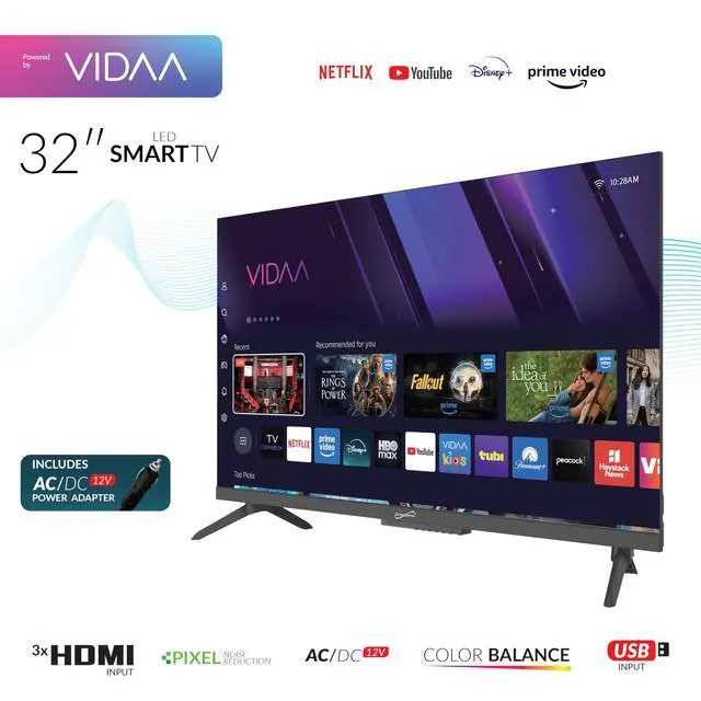 Alt view image 2 of 7 - SC-3220VTV 32 VIDAA LED SMART TV w/Built-in WiFi, 3 HDMI (ARC), USB Media Player for Photos/Music, AC/DC Car Cord Included, Speakers + Remote, Sleep Timer, 178° Wide Viewing Angles