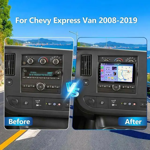 Alt view image 2 of 7 - Car Stereo Radio for Chevy Express Van 2008-2019 w/CarPlay Android Auto | 8" Touchscreen Android 14 Double Din Car Audio Receiver w/Bluetooth GPS WiFi SWC BT Mirror Link, 2+32G