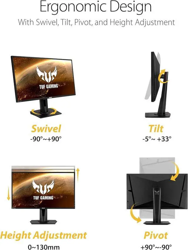 Alt view image 4 of 6 - TUF Gaming 27" 2K HDR Monitor - QHD (2560 x 1440), 165Hz, 1ms, Extreme Low Motion Blur, Speaker, G-SYNC Compatible, DisplayPort & 2 x HDMI, Height/Tilt/Pivot/Swivel, VESA, Black