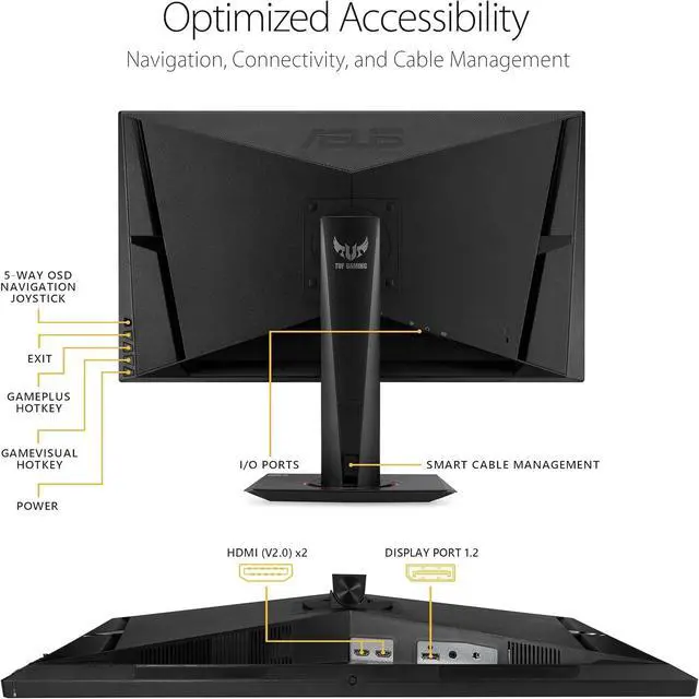 Alt view image 5 of 6 - TUF Gaming 27" 2K HDR Monitor - QHD (2560 x 1440), 165Hz, 1ms, Extreme Low Motion Blur, Speaker, G-SYNC Compatible, DisplayPort & 2 x HDMI, Height/Tilt/Pivot/Swivel, VESA, Black