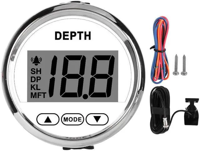 Main image of Digital Depth Sounder, 2'' in Dash Depth Finder Transducer with White Backlight, DC 12V Waterproof Marine Depth Gauge 0-100m/0-328FT for Yachts Boats