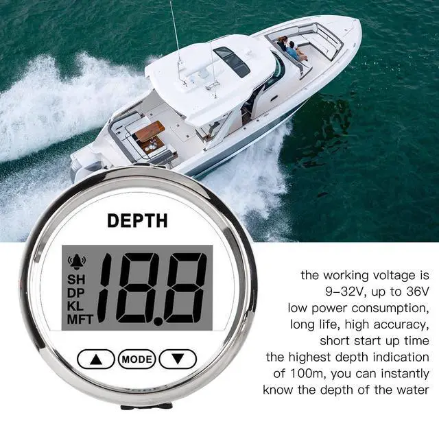 Alt view image 2 of 7 - Digital Depth Sounder, 2'' in Dash Depth Finder Transducer with White Backlight, DC 12V Waterproof Marine Depth Gauge 0-100m/0-328FT for Yachts Boats