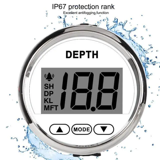 Alt view image 5 of 7 - Digital Depth Sounder, 2'' in Dash Depth Finder Transducer with White Backlight, DC 12V Waterproof Marine Depth Gauge 0-100m/0-328FT for Yachts Boats