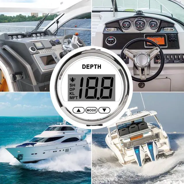 Alt view image 6 of 7 - Digital Depth Sounder, 2'' in Dash Depth Finder Transducer with White Backlight, DC 12V Waterproof Marine Depth Gauge 0-100m/0-328FT for Yachts Boats