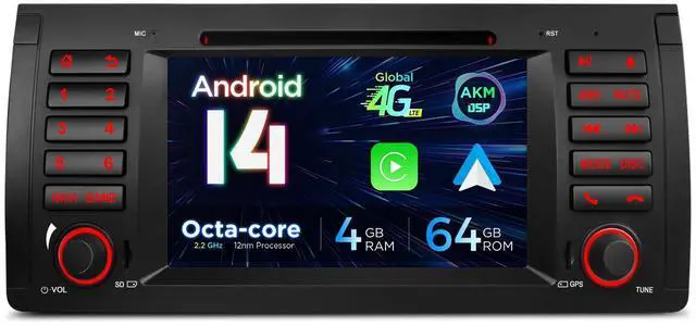 Main image of Android 14 Car Stereo for BMW X5 E53 (1999-2006), 7 Inch IPS Touch Screen Head Unit GPS Navigation Bluetooth Built-in DSP Support CarPlay Android Auto 4G LTE DVD TPMS Backup Camera (4+64G)