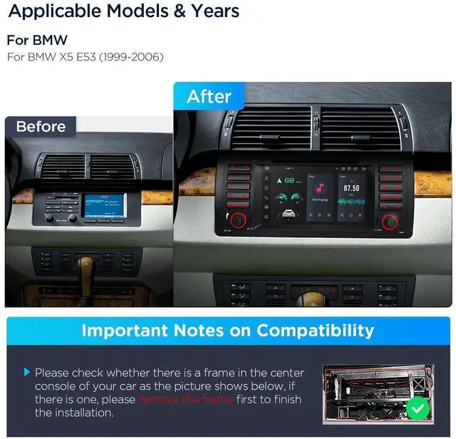 Alt view image 2 of 7 - Android 14 Car Stereo for BMW X5 E53 (1999-2006), 7 Inch IPS Touch Screen Head Unit GPS Navigation Bluetooth Built-in DSP Support CarPlay Android Auto 4G LTE DVD TPMS Backup Camera (4+64G)