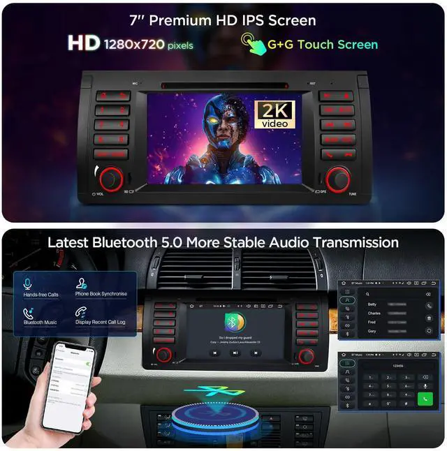 Alt view image 4 of 7 - Android 14 Car Stereo for BMW X5 E53 (1999-2006), 7 Inch IPS Touch Screen Head Unit GPS Navigation Bluetooth Built-in DSP Support CarPlay Android Auto 4G LTE DVD TPMS Backup Camera (4+64G)
