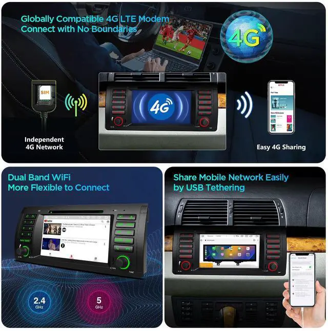 Alt view image 6 of 7 - Android 14 Car Stereo for BMW X5 E53 (1999-2006), 7 Inch IPS Touch Screen Head Unit GPS Navigation Bluetooth Built-in DSP Support CarPlay Android Auto 4G LTE DVD TPMS Backup Camera (4+64G)