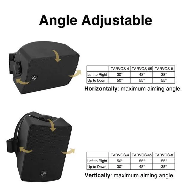 Alt view image 7 of 7 - Pair of 4.5" Outdoor Surface-Mount Speakers (TARVOS-4B-PAIR) | IP56 weatherproof Enclosure, Adjustable Bracket, 4.5" Woofer, 70V/100V/8, for Home & Commercial Installations, Black