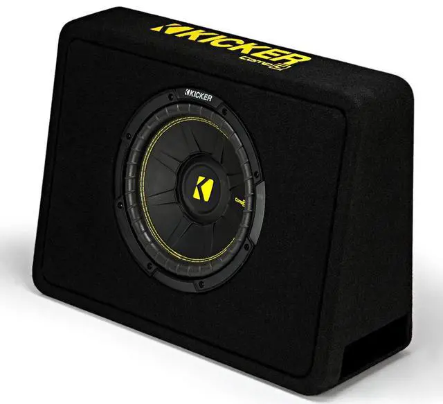 Alt view image 6 of 7 - Dual 10" Truck Sub Box with Amp and Kit Kicker 44TCWC102 | 10 inch loaded subwoofer enclosure and amplifier combo package, 8 gauge wiring included, deep bass angled pickup cab design