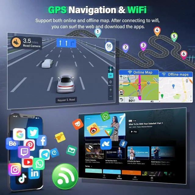 Alt view image 4 of 7 - Android 13.0 Car Stereo Radio Player for Jeep Cherokee 2015-2018 10 Inch Touch Screen Car Audio Receiver with GPS Navigation Bluetooth Head Unit Supports Backup Camera(2G+32G)