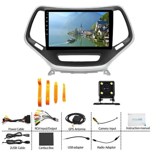 Alt view image 6 of 7 - Android 13.0 Car Stereo Radio Player for Jeep Cherokee 2015-2018 10 Inch Touch Screen Car Audio Receiver with GPS Navigation Bluetooth Head Unit Supports Backup Camera(2G+32G)